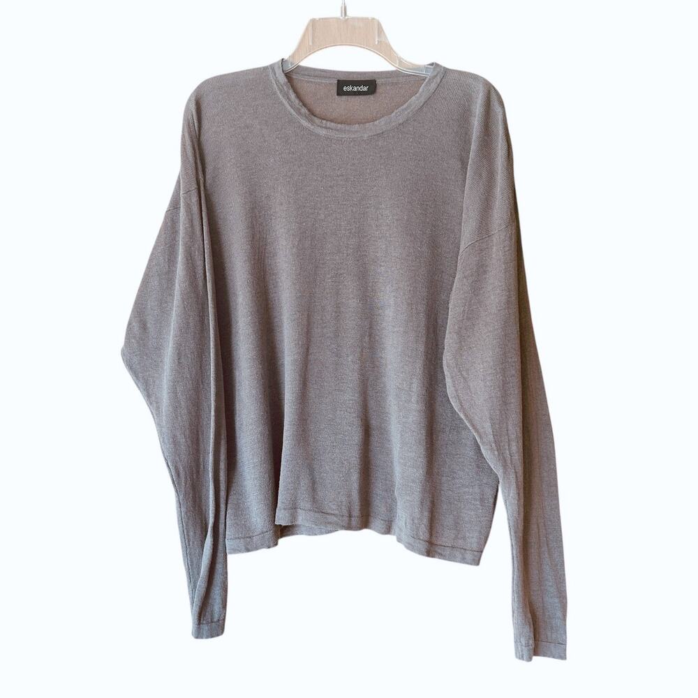 Eskandar Linen Sweater Womens OS Beige Lightweight Boxy Oversized Minimalist